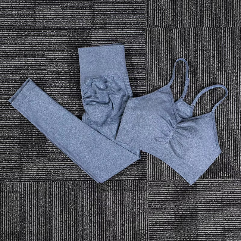 Seamless Yoga Sports Set Women Gym Fitness Two Piece Set Women Yoga High Waist Sport Push Hip Leggings Workout Clothes for Women