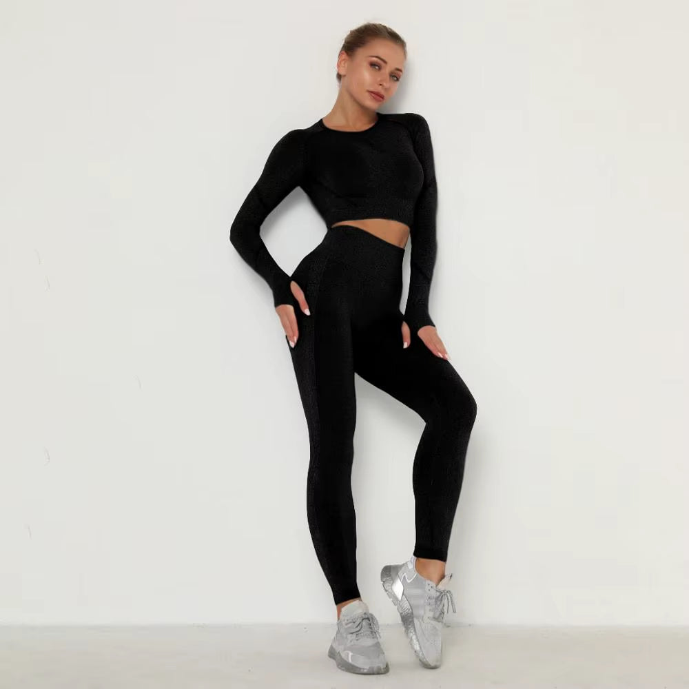 Seamless Yoga Sports Set Women Gym Fitness Two Piece Set Women Yoga High Waist Sport Push Hip Leggings Workout Clothes for Women