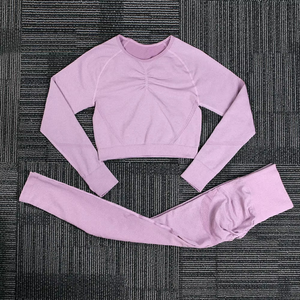 Seamless Yoga Sports Set Women Gym Fitness Two Piece Set Women Yoga High Waist Sport Push Hip Leggings Workout Clothes for Women