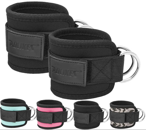Adjustable Padded Ankle Wrist Cuffs Padded Straps D-Ring Glute Kickback for Cable Machine, Ideal for Glutes Exercises