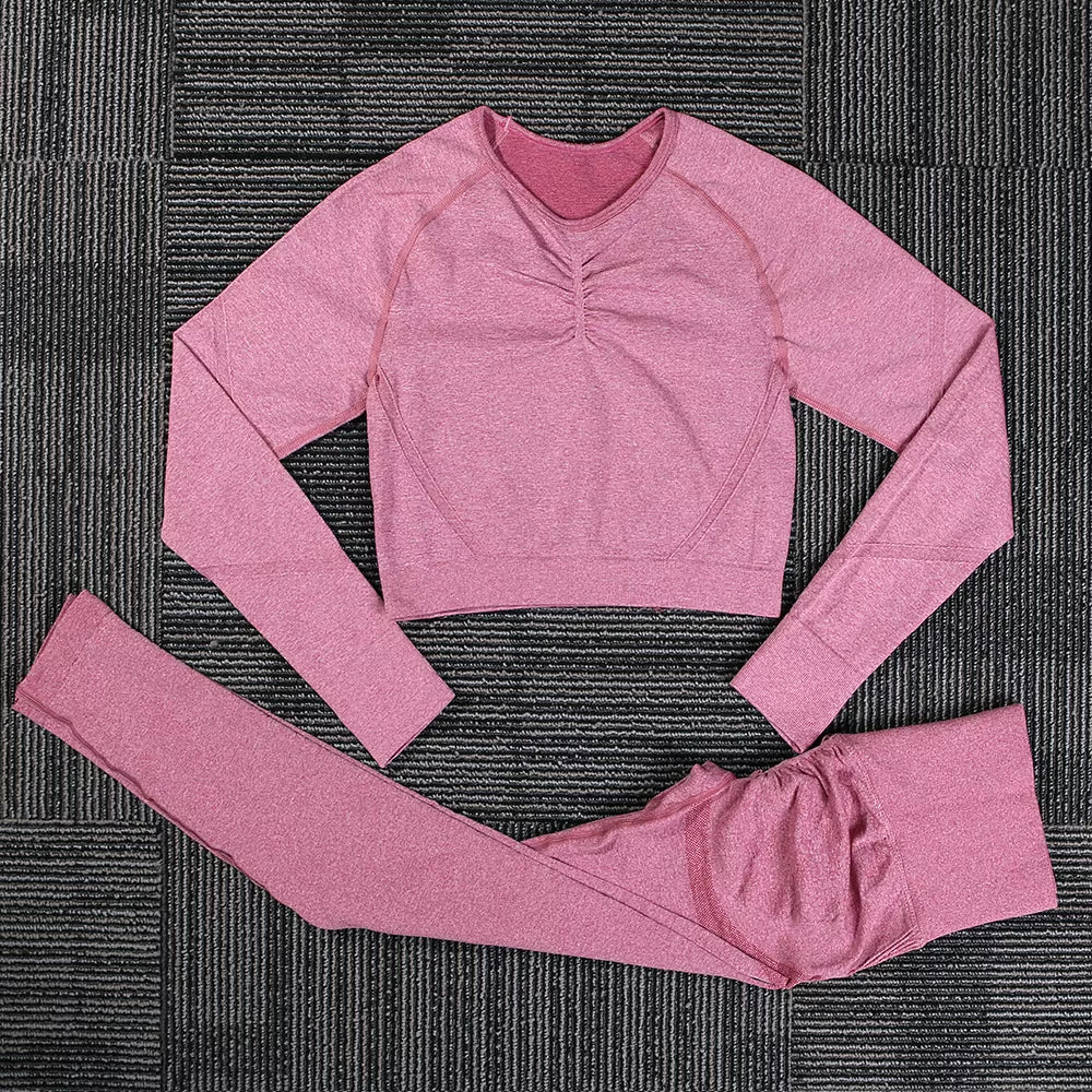 Seamless Yoga Sports Set Women Gym Fitness Two Piece Set Women Yoga High Waist Sport Push Hip Leggings Workout Clothes for Women