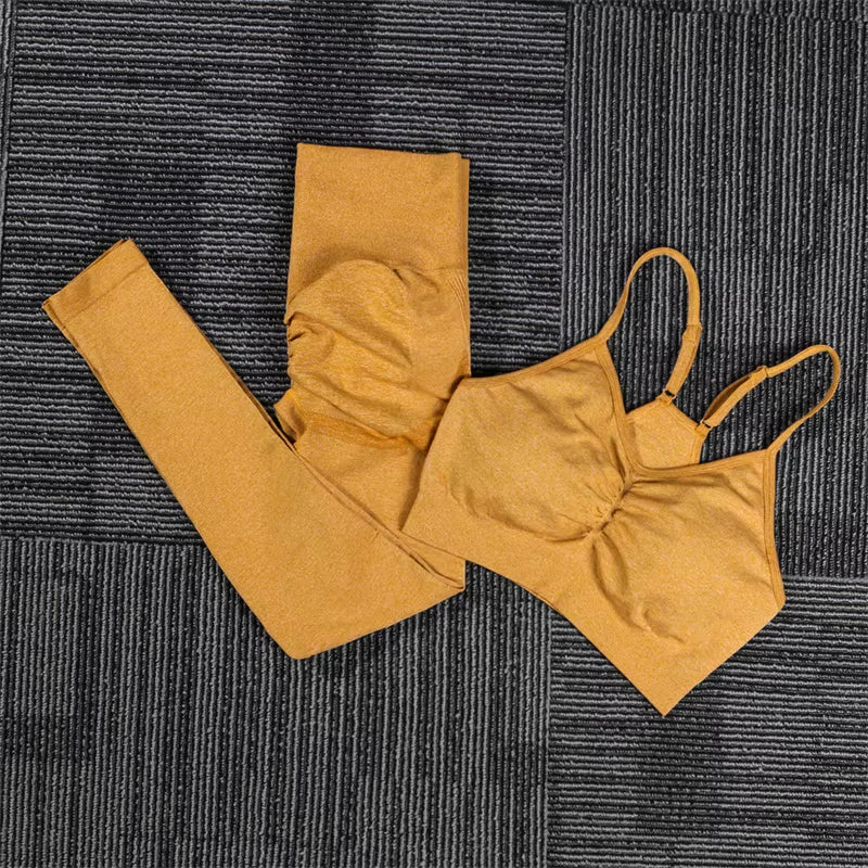 Seamless Yoga Sports Set Women Gym Fitness Two Piece Set Women Yoga High Waist Sport Push Hip Leggings Workout Clothes for Women