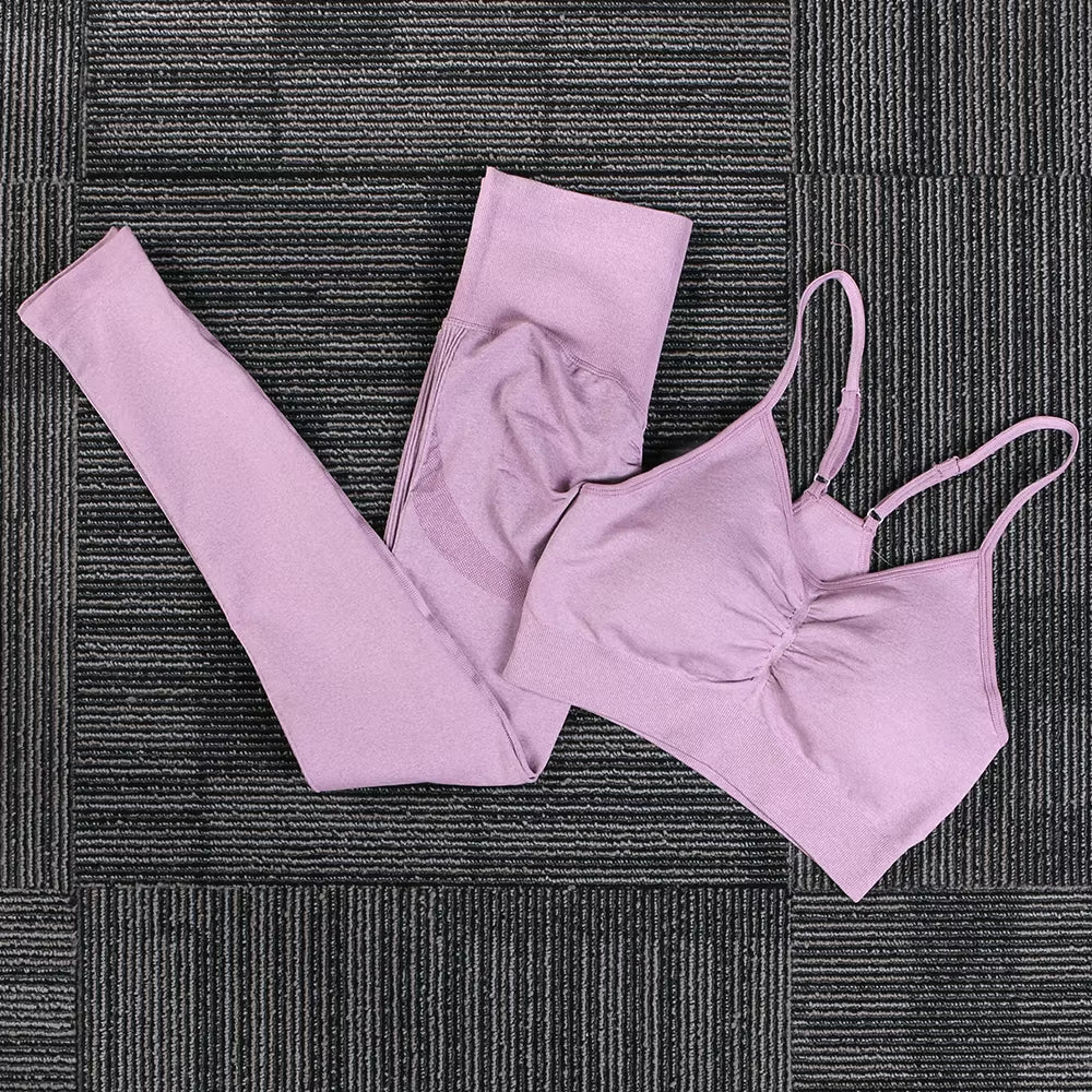 Seamless Yoga Sports Set Women Gym Fitness Two Piece Set Women Yoga High Waist Sport Push Hip Leggings Workout Clothes for Women