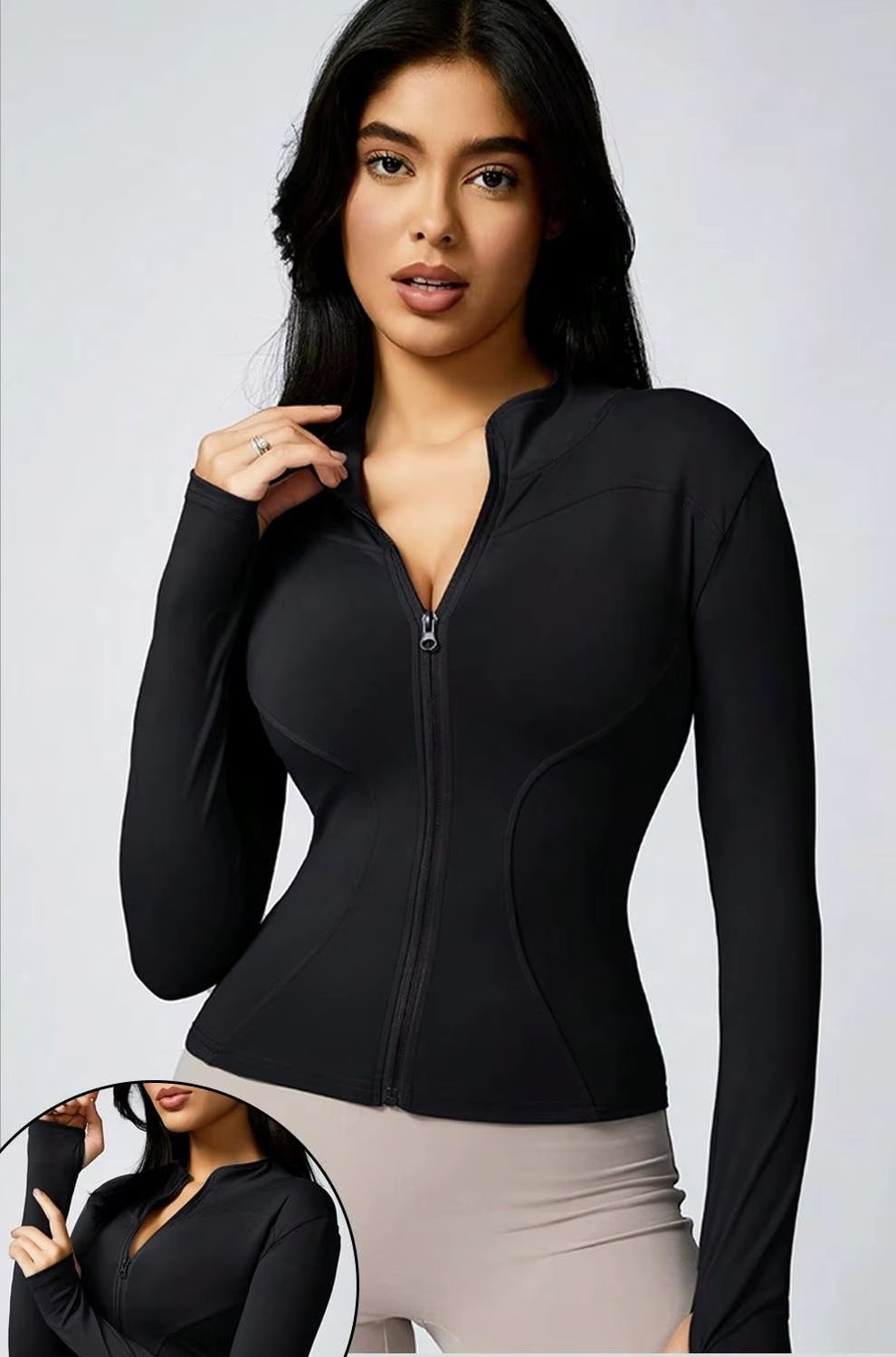 Women'S Solid Color Zipper Turtleneck Sports Jacket, Long-Sleeved Sports Top, Gym Wear, Ladies' Sportswear for Indoor and Outdoo