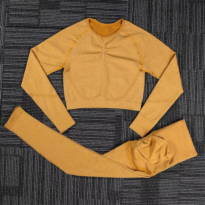 Seamless Yoga Sports Set Women Gym Fitness Two Piece Set Women Yoga High Waist Sport Push Hip Leggings Workout Clothes for Women