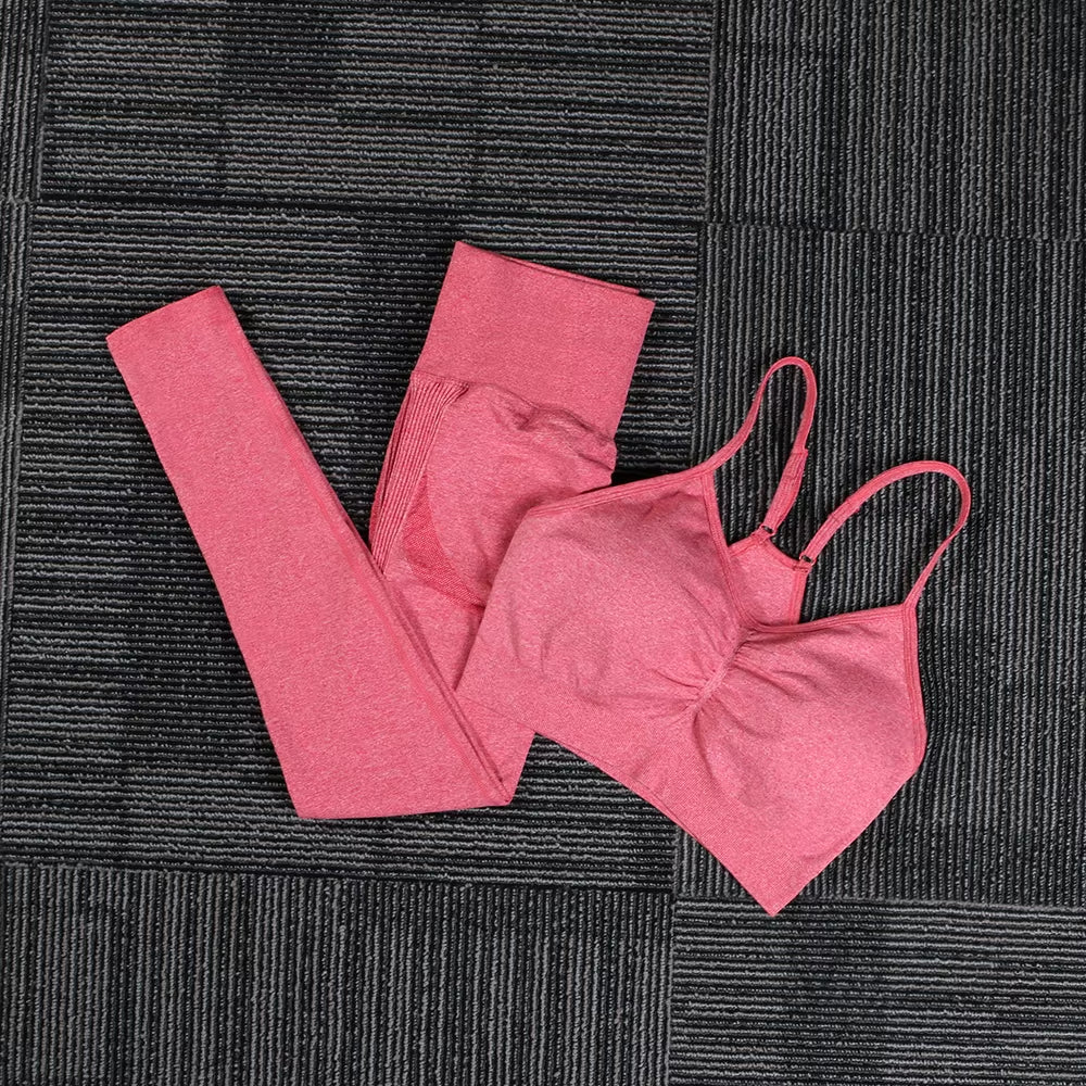 Seamless Yoga Sports Set Women Gym Fitness Two Piece Set Women Yoga High Waist Sport Push Hip Leggings Workout Clothes for Women