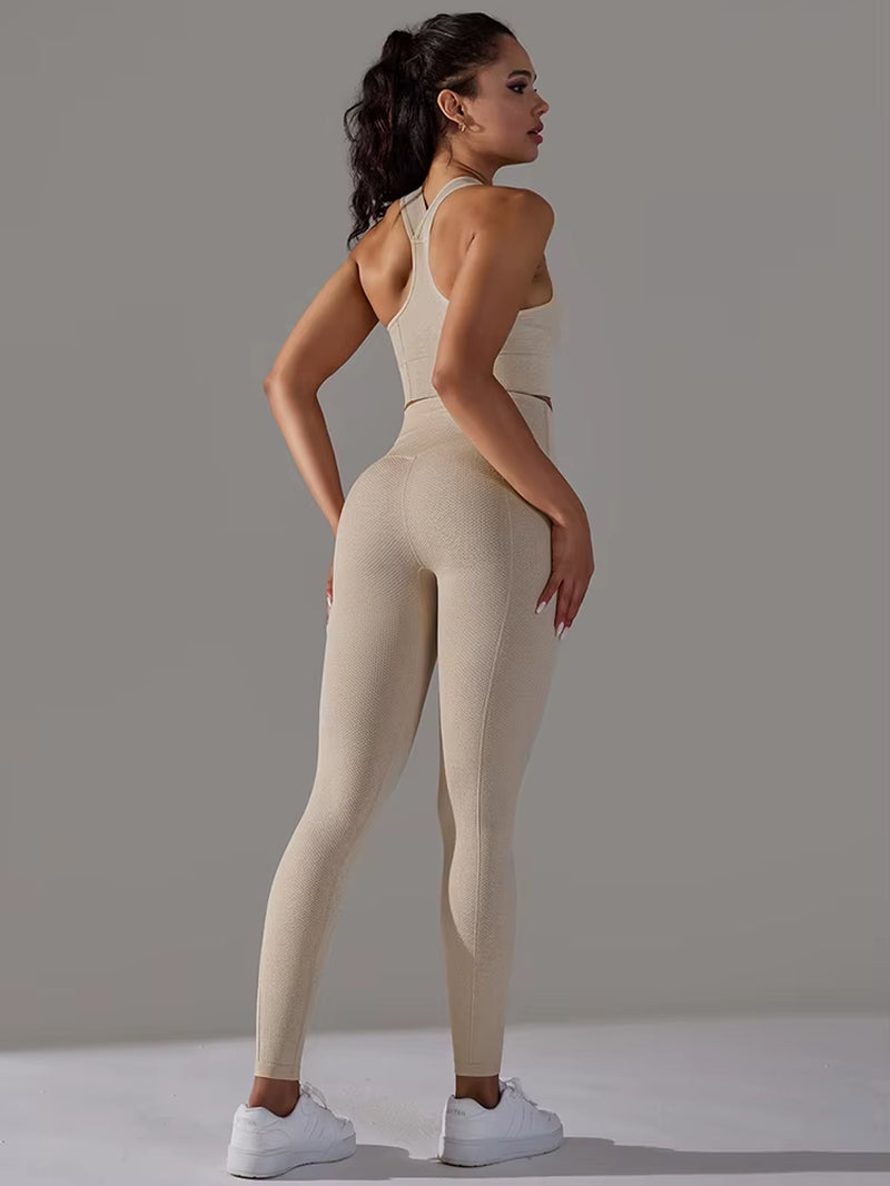 Seamless Yoga Set Women Gym Set Workout Clothes 2Pcs Running Fitness Suit Sports Bra Top and High Waist Leggings Pant Sportswear