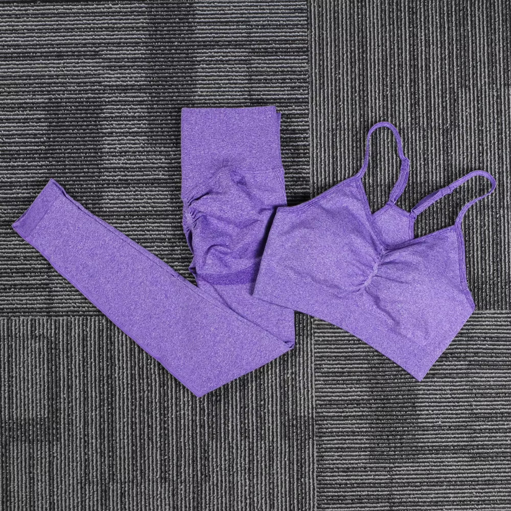 Seamless Yoga Sports Set Women Gym Fitness Two Piece Set Women Yoga High Waist Sport Push Hip Leggings Workout Clothes for Women
