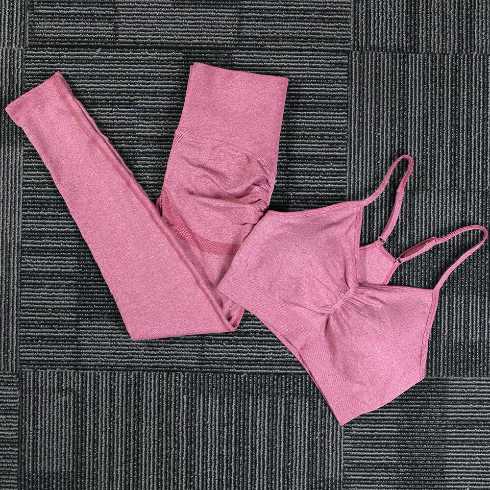 Seamless Yoga Sports Set Women Gym Fitness Two Piece Set Women Yoga High Waist Sport Push Hip Leggings Workout Clothes for Women