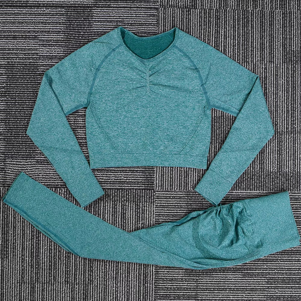 Seamless Yoga Sports Set Women Gym Fitness Two Piece Set Women Yoga High Waist Sport Push Hip Leggings Workout Clothes for Women