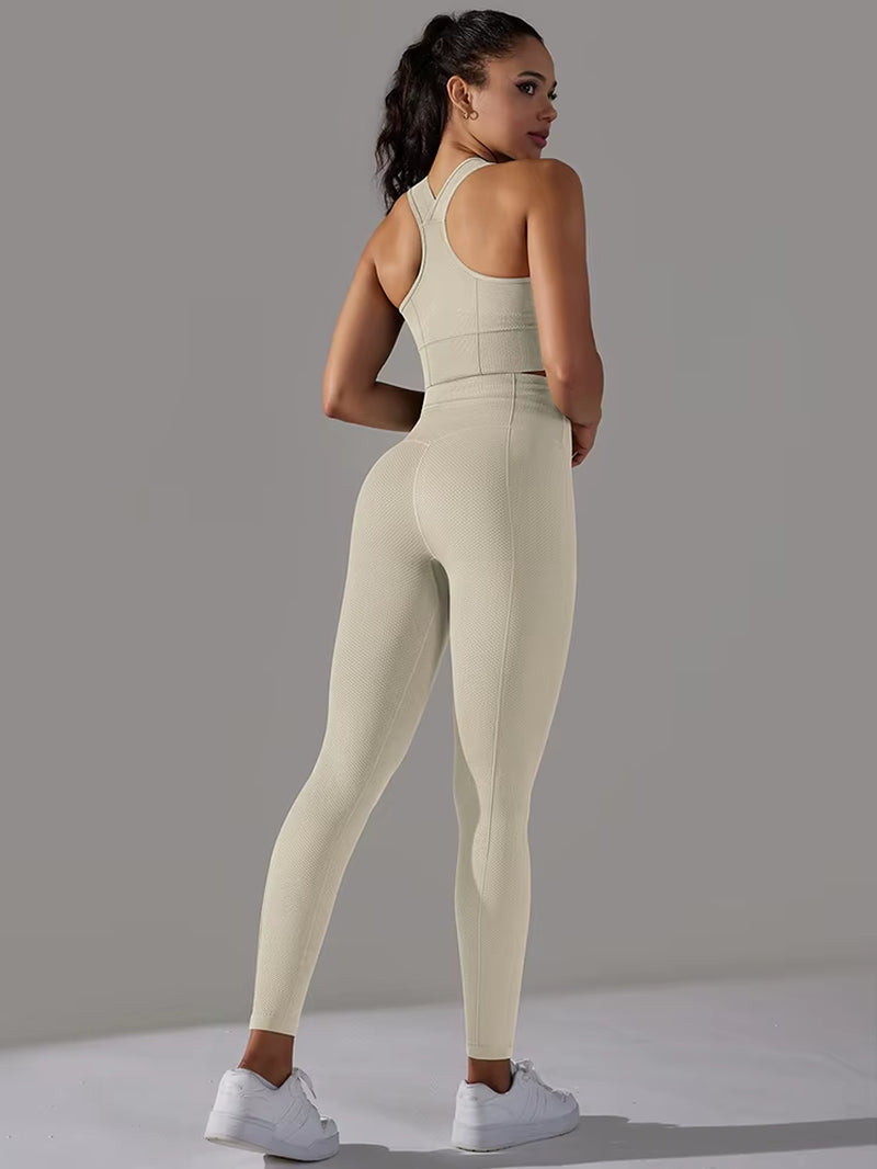 Seamless Yoga Set Women Gym Set Workout Clothes 2Pcs Running Fitness Suit Sports Bra Top and High Waist Leggings Pant Sportswear