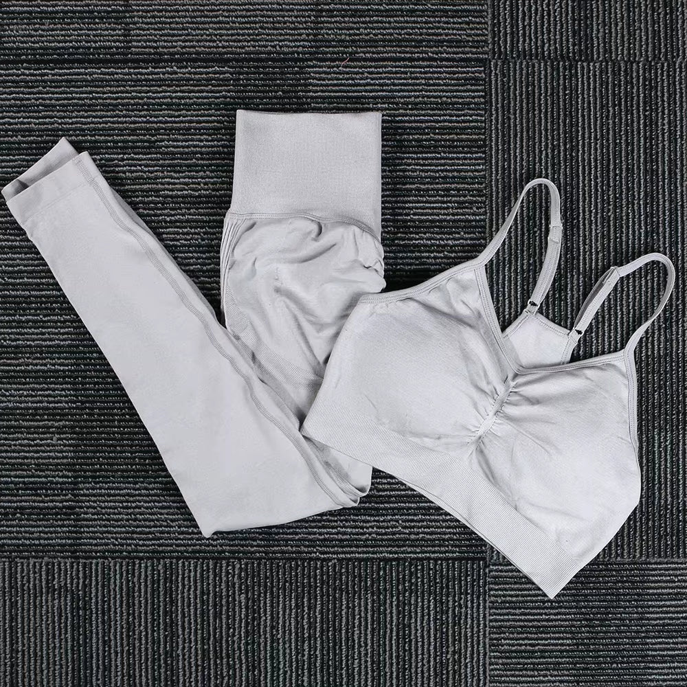 Seamless Yoga Sports Set Women Gym Fitness Two Piece Set Women Yoga High Waist Sport Push Hip Leggings Workout Clothes for Women