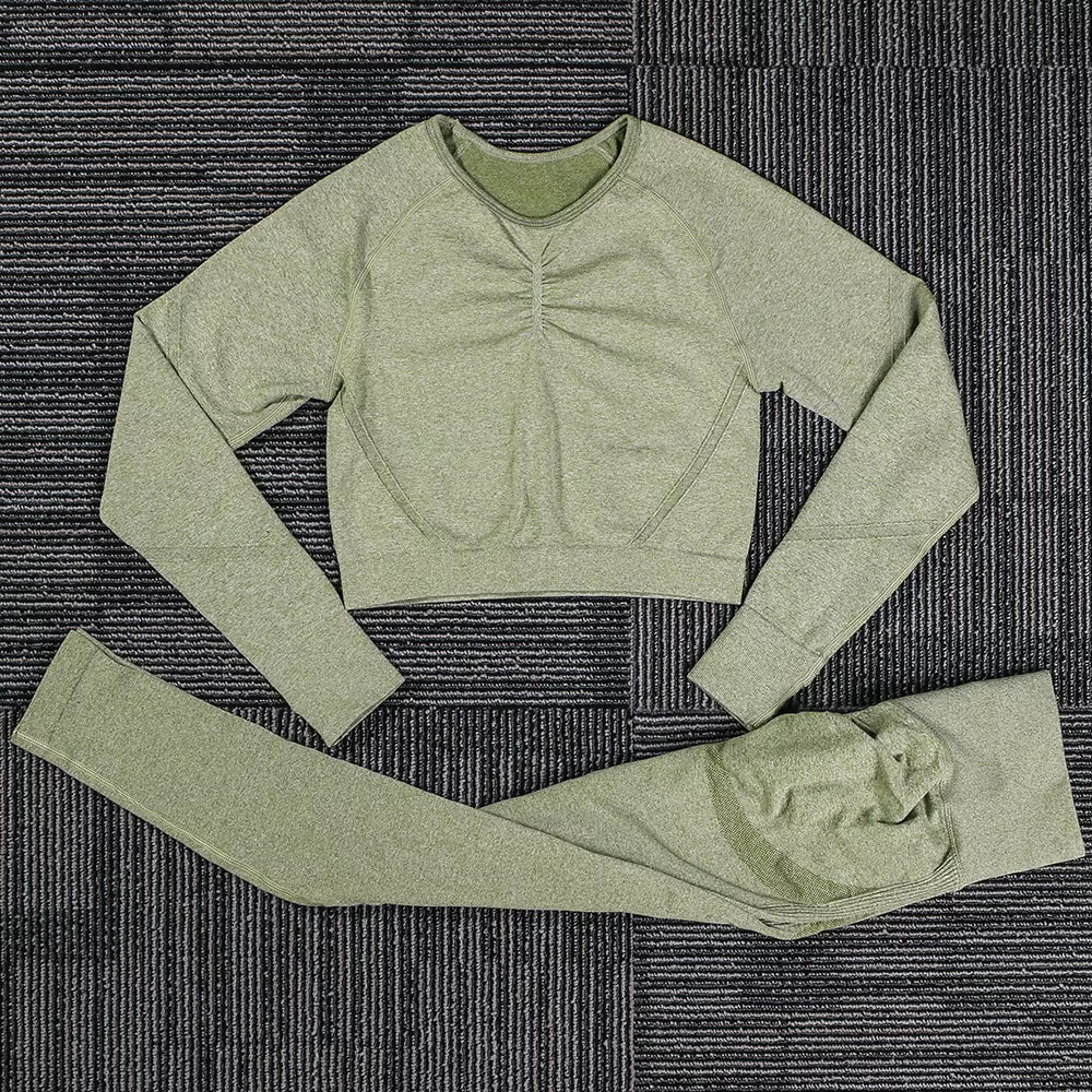 Seamless Yoga Sports Set Women Gym Fitness Two Piece Set Women Yoga High Waist Sport Push Hip Leggings Workout Clothes for Women