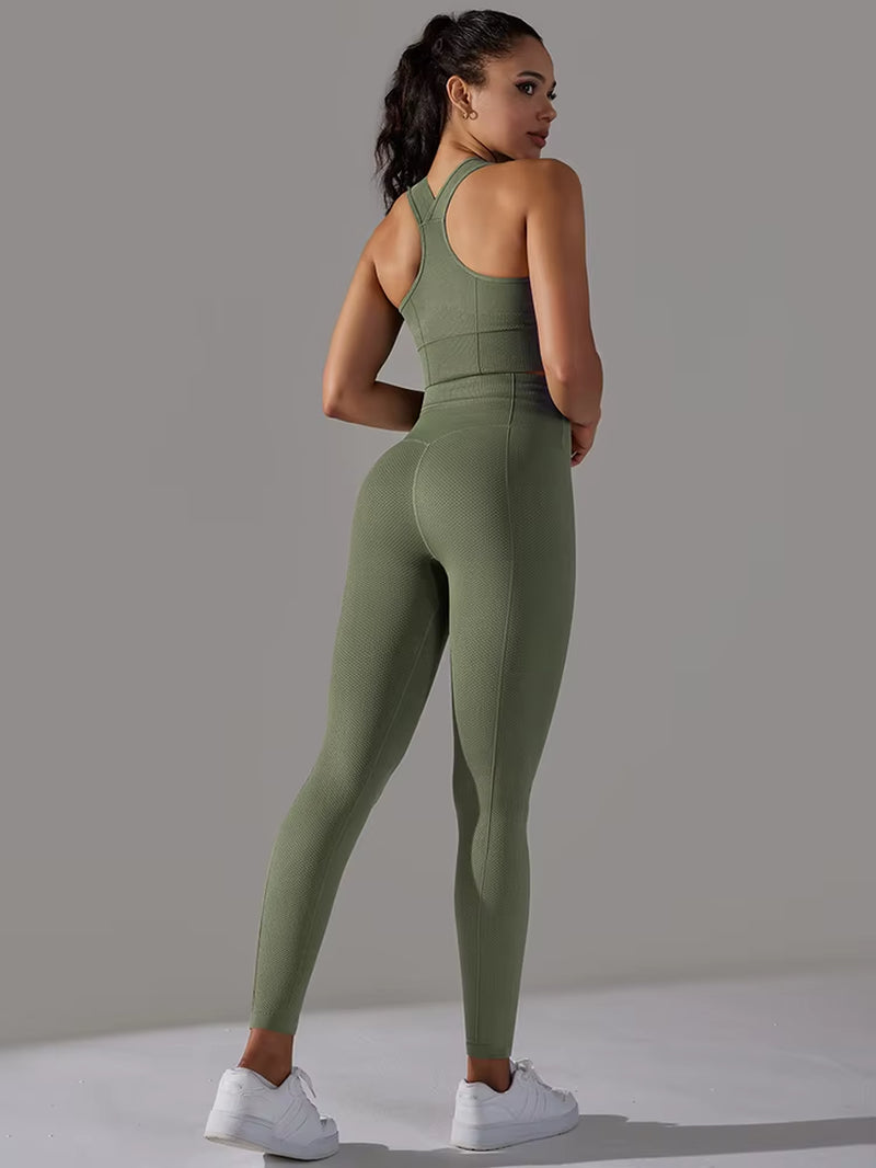 Seamless Yoga Set Women Gym Set Workout Clothes 2Pcs Running Fitness Suit Sports Bra Top and High Waist Leggings Pant Sportswear